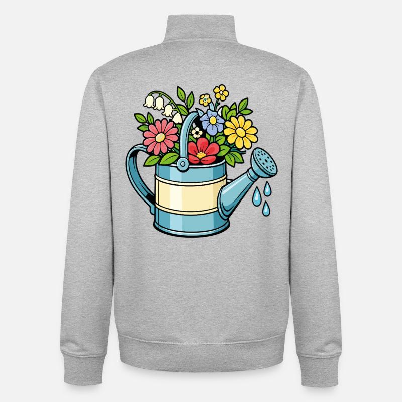 Arrosoir floral jardinage fleurs printemps - Sweat zippé unisexe en coton bio Stanley/Stella - gris chiné