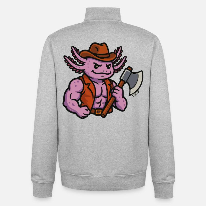 Goblinoid Aoxolotl Lumberjack Warrior - Unisex Organic Zip Sweatshirt by Stanley/Stella - heather grey