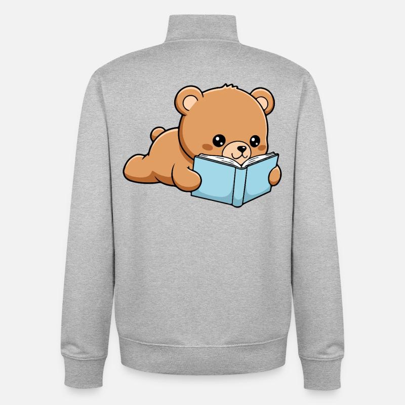 Buchbär Lustiger Bär liest Buch - Unisex Organic Zip Sweatshirt von Stanley/Stella - Grau meliert