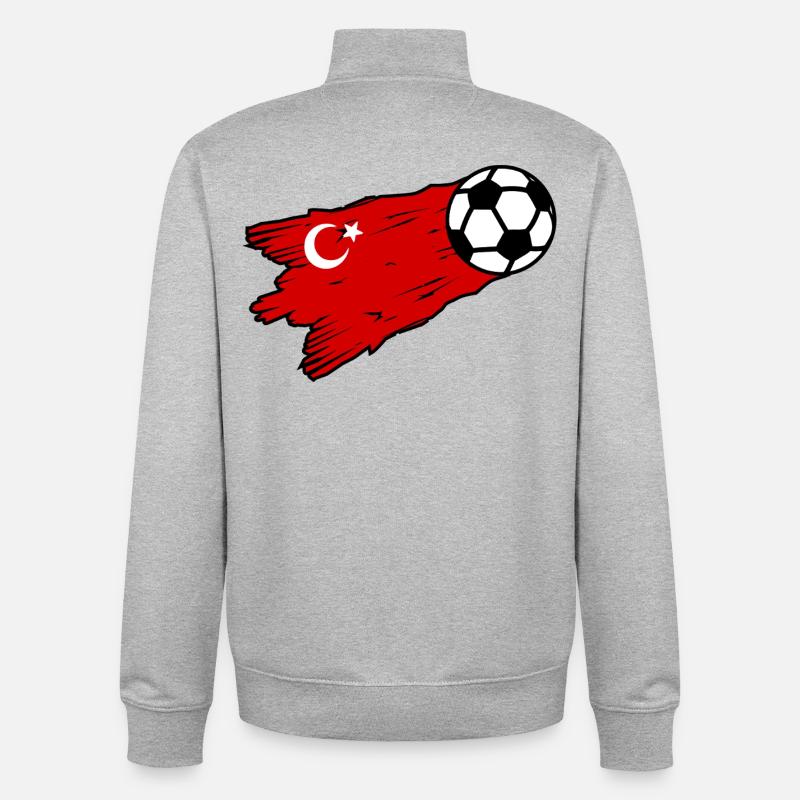 Graphique du football drapeau turc - Sweat zippé unisexe en coton bio Stanley/Stella - gris chiné