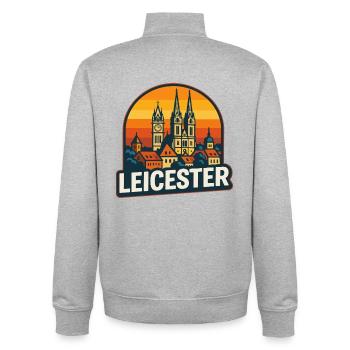 Leicester City Skyline Vintage Retro Sunset - Unisex Organic Zip Sweatshirt by Stanley/Stella - heather grey - Back - AI Model Male 185 light (185cm)