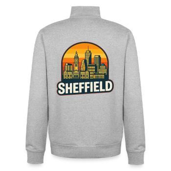 Sheffield Steel City Skyline Retro Sonnenuntergangskunst - Unisex Organic Zip Sweatshirt von Stanley/Stella - Grau meliert - Hinten - AI Model Male 185 light (185cm)