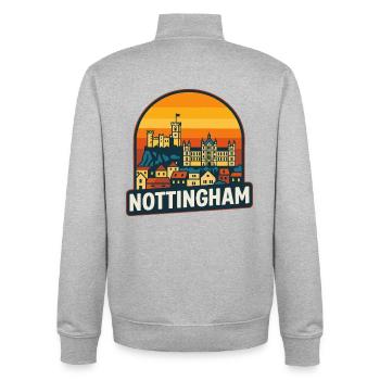 Nottingham Skyline Retro Sunset Vintage Design - Unisex Organic Zip Sweatshirt by Stanley/Stella - heather grey - Back - AI Model Male 185 light (185cm)