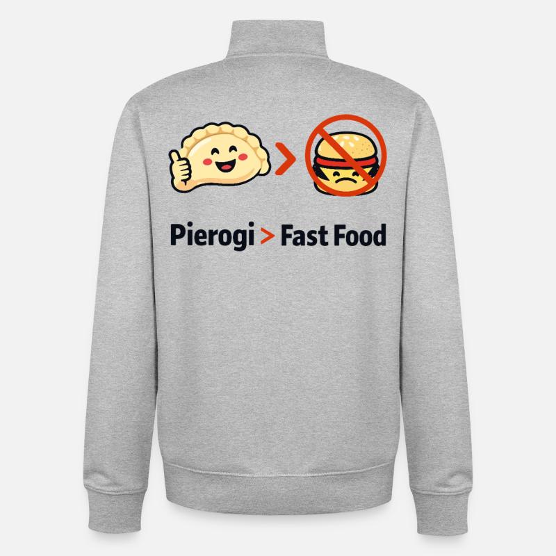 Pierogi plutôt que la restauration rapide - Sweat zippé unisexe en coton bio Stanley/Stella - gris chiné