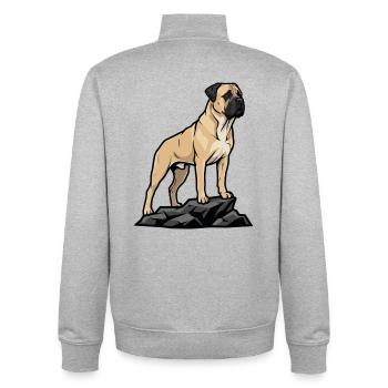 Bullmastiff Dog on Rock Portrait Fawn Black - Unisex Organic Zip Sweatshirt by Stanley/Stella - heather grey - Back - AI Model Male 185 light (185cm)