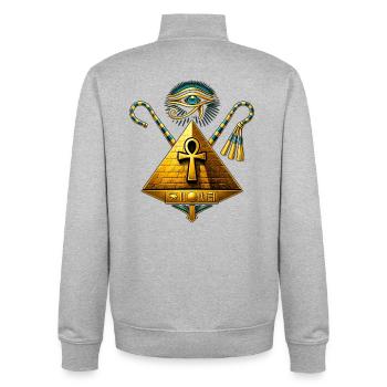 Pyramide Ankh et Œil d'Horus Doré - Sweat zippé unisexe en coton bio Stanley/Stella - gris chiné - Dos - AI Model Male 185 light (185cm)