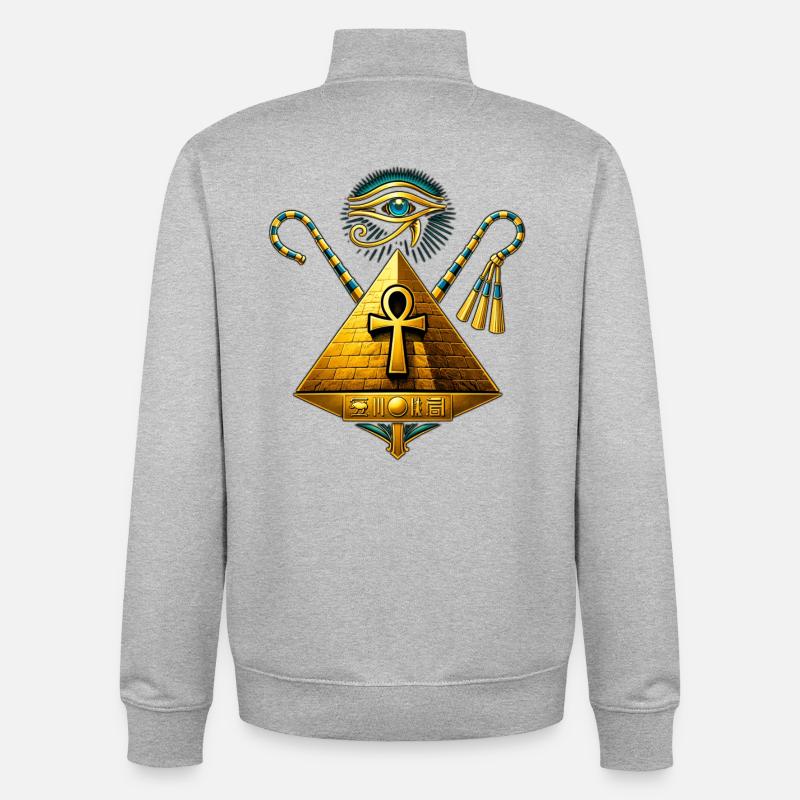 Pyramide Ankh et Œil d'Horus Doré - Sweat zippé unisexe en coton bio Stanley/Stella - gris chiné