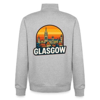 Glasgow Scotland Skyline Retro Sunset Vintage - Sweat zippé unisexe en coton bio Stanley/Stella - gris chiné - Dos - AI Model Male 185 light (185cm)