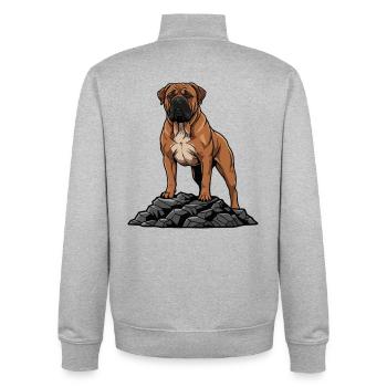 Boerboel Dog Portrait Fawn Mask Black - Unisex Organic Zip Sweatshirt by Stanley/Stella - heather grey - Back - AI Model Male 185 light (185cm)
