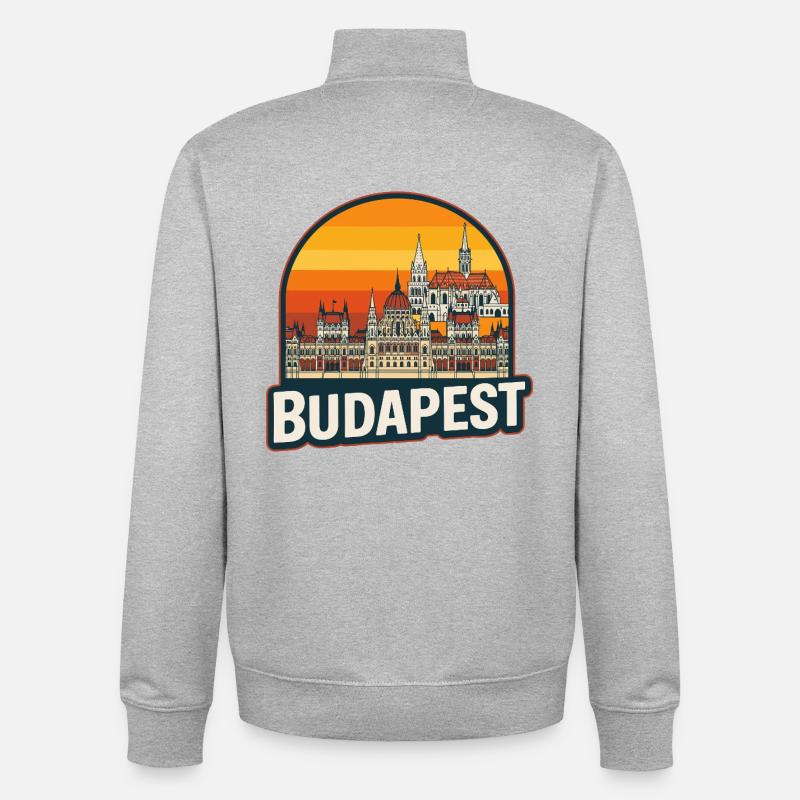 Budapest Hongrie Retro Sunset Skyline Design - Sweat zippé unisexe en coton bio Stanley/Stella - gris chiné