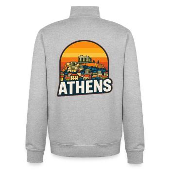 Art rétro du Parthénon du coucher de soleil d’Athènes - Sweat zippé unisexe en coton bio Stanley/Stella - gris chiné - Dos - AI Model Male 185 light (185cm)