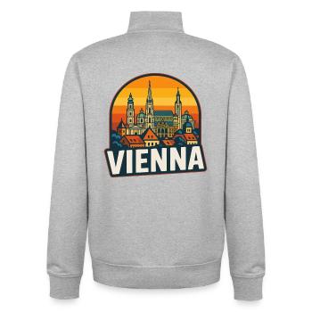 Vienna Skyline Retro Sonnenuntergang Vintage-Kunst - Unisex Organic Zip Sweatshirt von Stanley/Stella - Grau meliert - Hinten - AI Model Male 185 light (185cm)