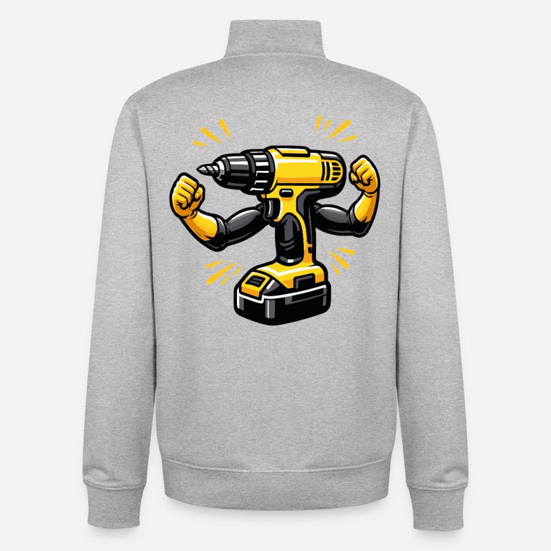 Perceuse sans fil drôle bricolage - Sweat zippé unisexe en coton bio Stanley/Stella - gris chiné