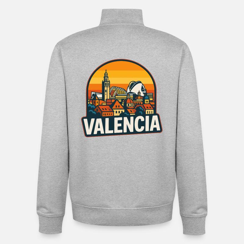 Valencia, Spanien Retro-Sonnenuntergangs-Skyline-Design - Unisex Organic Zip Sweatshirt von Stanley/Stella - Grau meliert