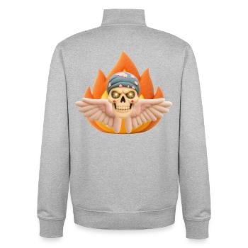 Skull with wings in fire t-shirt design. - Unisex Organic Zip Sweatshirt by Stanley/Stella - heather grey - Back - AI Model Male 185 light (185cm)