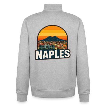 Naples, Italie, Retro Sunset Skyline du Vésuve - Sweat zippé unisexe en coton bio Stanley/Stella - gris chiné - Dos - AI Model Male 185 light (185cm)