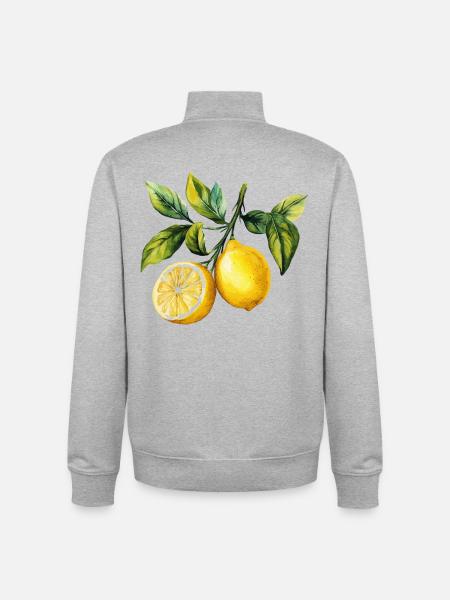 Citrons Aquarelle aux agrumes - Sweat zippé unisexe en coton bio Stanley/Stella - gris chiné