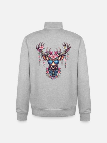 Trachtenshirt Damen Trachten T-Shirt Hirsch weiß - Stanley/Stella unisex sweatshirt med lynlås i økologisk - grå meleret