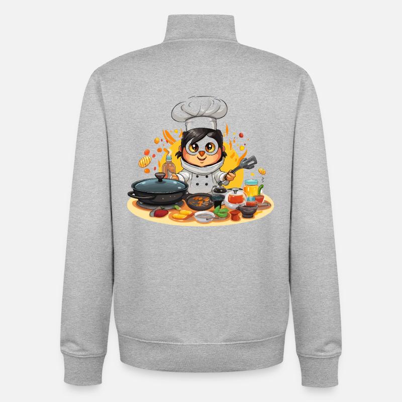 Kitchen Penguin Master Chef - Unisex Organic Zip Sweatshirt by Stanley/Stella - heather grey
