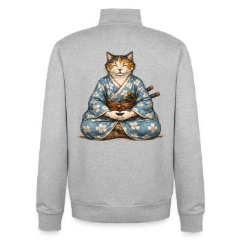 Zen Samurai Cat Meditation Kimono - Unisex Organic Zip Sweatshirt by Stanley/Stella - heather grey - Back - AI Model Male 185 light (185cm)