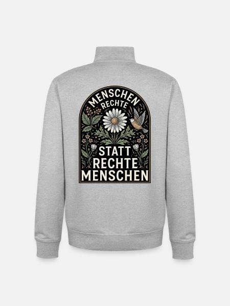 Retro Blumen Design Menschenrechte Spruch - Unisex Organic Zip Sweatshirt von Stanley/Stella - Grau meliert