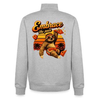 Retro Sloth: Embrace the Pace – Bouldering Sloth - Unisex Organic Zip Sweatshirt by Stanley/Stella - heather grey - Back - AI Model Male 185 light (185cm)