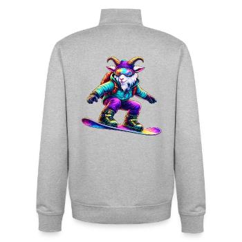 Budeur de snowboard néon Animal de sports d’hiver - Sweat zippé unisexe en coton bio Stanley/Stella - gris chiné - Dos - AI Model Male 185 light (185cm)
