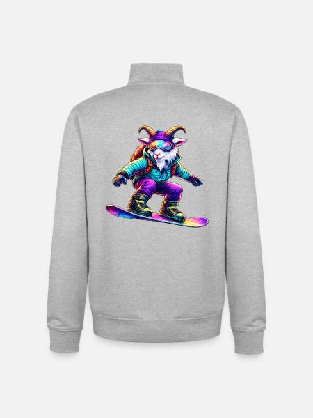 Neon-Snowboard-Ziegen-Wintersporttier - Unisex Organic Zip Sweatshirt von Stanley/Stella - Grau meliert