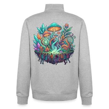 Festival de danse musicale Psychedelic Mushrooms Goa Psy - Sweat zippé unisexe en coton bio Stanley/Stella - gris chiné - Dos - AI Model Male 185 light (185cm)