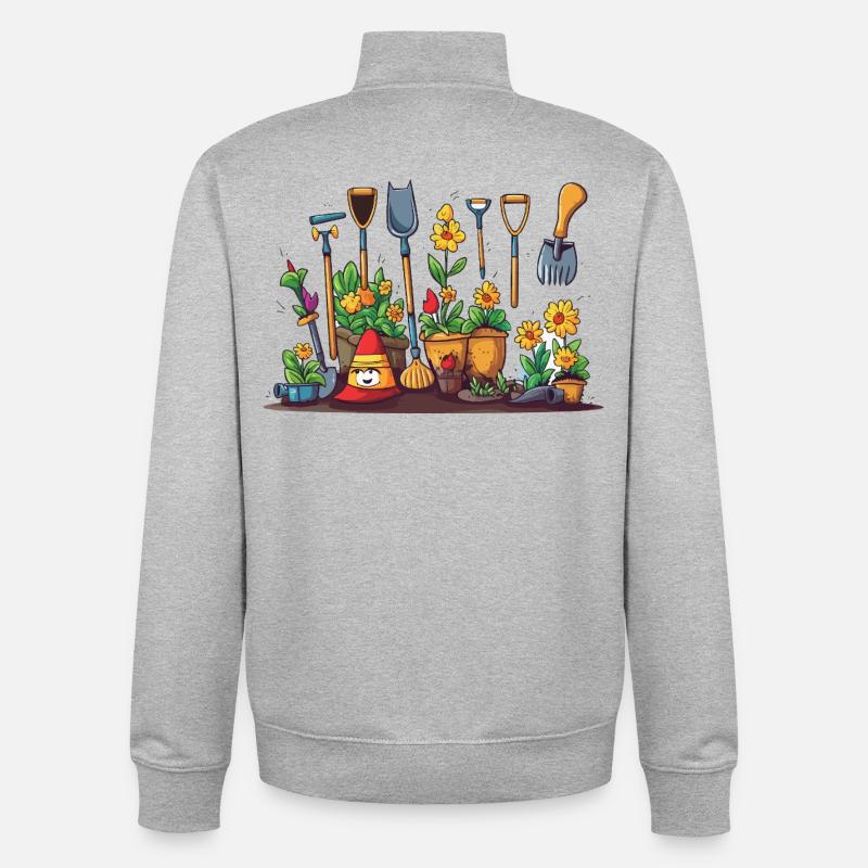 Gartenwerkzeug Blüten Szene - Unisex Organic Zip Sweatshirt von Stanley/Stella - Grau meliert