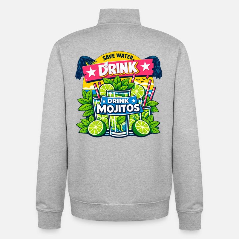Sauvez l'eau, buvez Mojitos - Sweat zippé unisexe en coton bio Stanley/Stella - gris chiné