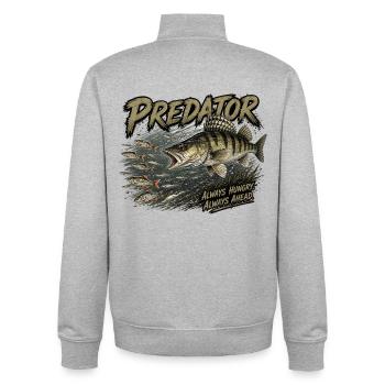 Predator Fishing Zander Attack Design - Unisex Organic Zip Sweatshirt by Stanley/Stella - heather grey - Back - AI Model Male 185 light (185cm)