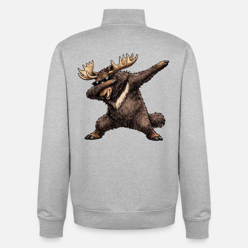 Dabbing Elch - Unisex Organic Zip Sweatshirt von Stanley/Stella - Grau meliert