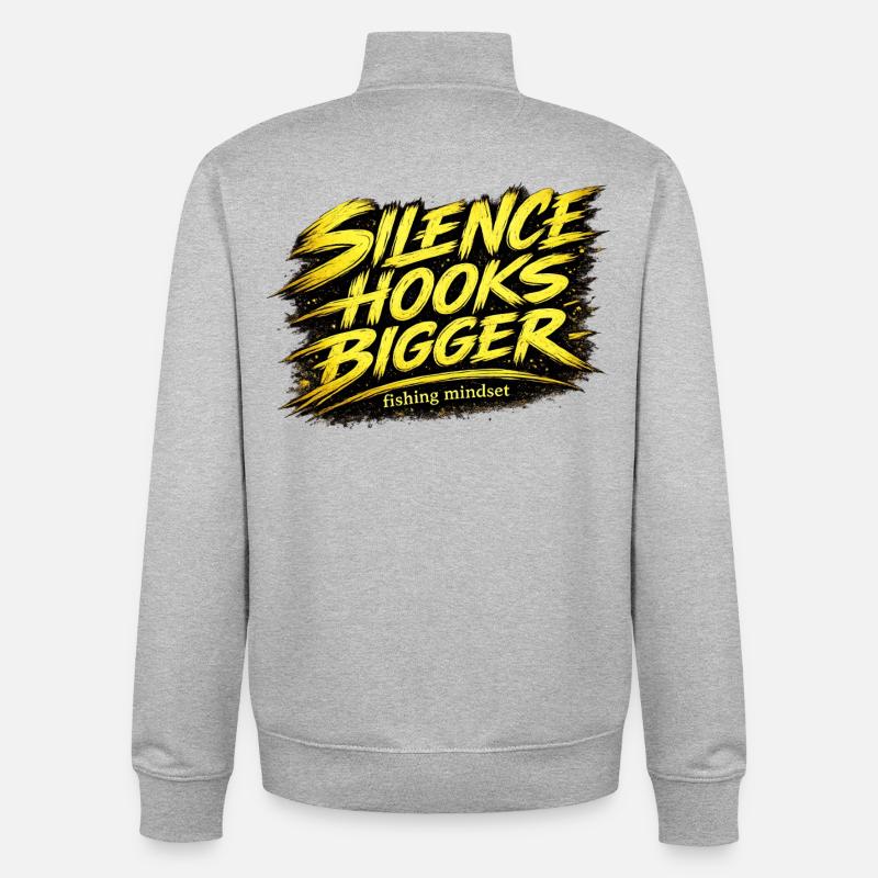 Silence Hooks Bigger Fishing Mindset Design - Sweat zippé unisexe en coton bio Stanley/Stella - gris chiné
