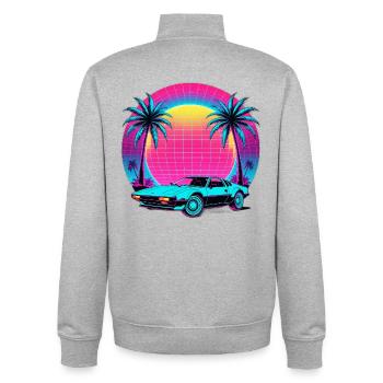 Neon Palm Sunset Car - Unisex Organic Zip Sweatshirt by Stanley/Stella - heather grey - Back - AI Model Male 185 light (185cm)