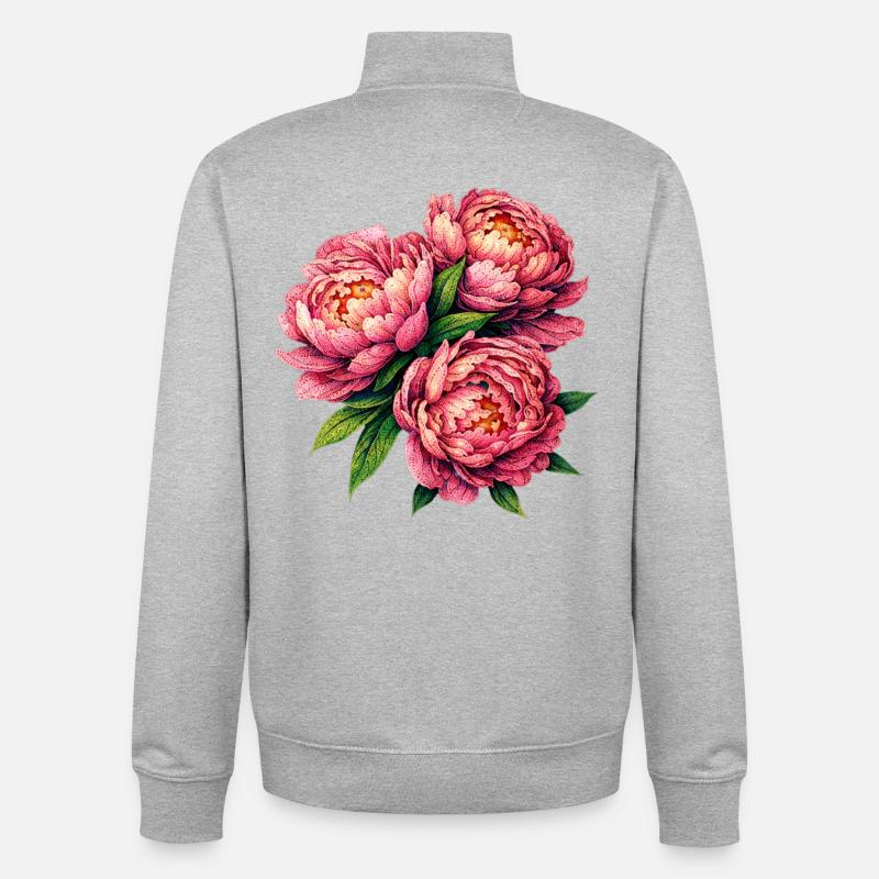 Peony Bloom - Unisex Organic Zip Sweatshirt by Stanley/Stella - heather grey