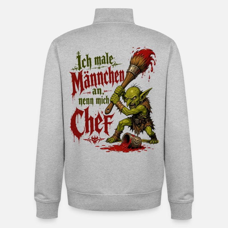 Gobelin de table avec un pinceau - Sweat zippé unisexe en coton bio Stanley/Stella - gris chiné