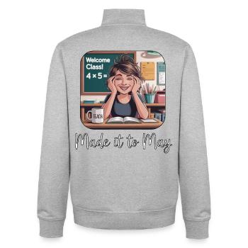 Drôle arrivé à May Teacher Girls le dernier jour - Sweat zippé unisexe en coton bio Stanley/Stella - gris chiné - Dos - AI Model Male 185 light (185cm)