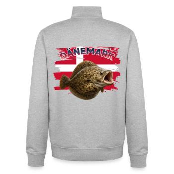 Pêche au turbot au Danemark - Sweat zippé unisexe en coton bio Stanley/Stella - gris chiné - Dos - AI Model Male 185 light (185cm)