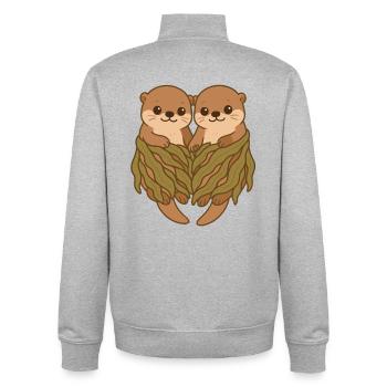 Couple de loutres de mer mignonne en couverture d’algues - Sweat zippé unisexe en coton bio Stanley/Stella - gris chiné - Dos - AI Model Male 185 light (185cm)