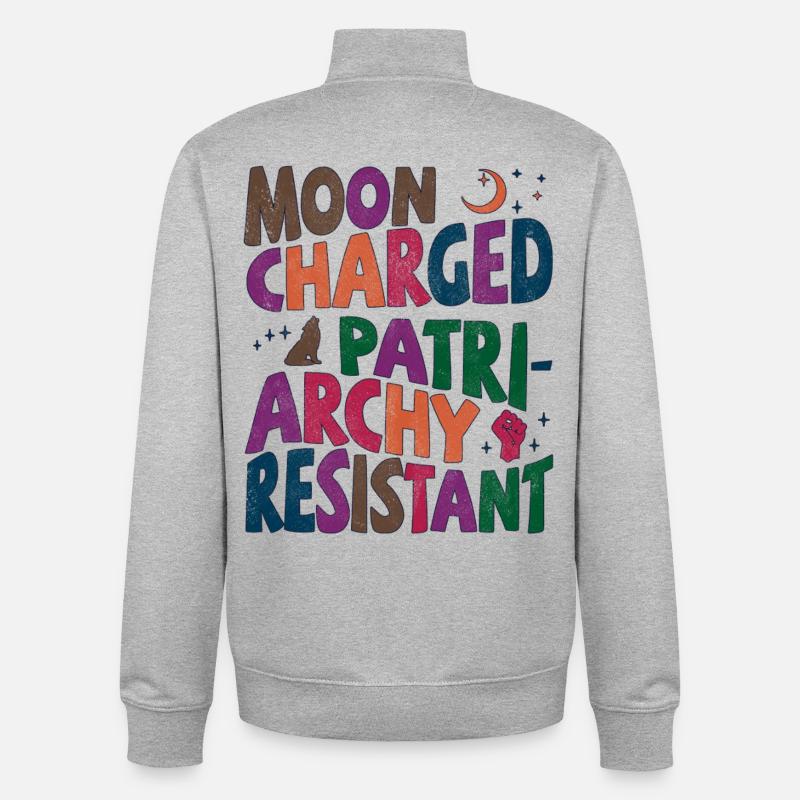 Moon charged, patriarchy resistant bunt - Unisex Organic Zip Sweatshirt von Stanley/Stella - Grau meliert