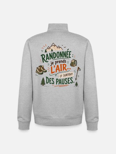 Randonnée: l’air et les pauses - Sweat zippé unisexe en coton bio Stanley/Stella - gris chiné