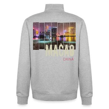 Macao in China Skyline Vintage Souvenir - Sweat zippé unisexe en coton bio Stanley/Stella - gris chiné - Dos - AI Model Male 185 light (185cm)