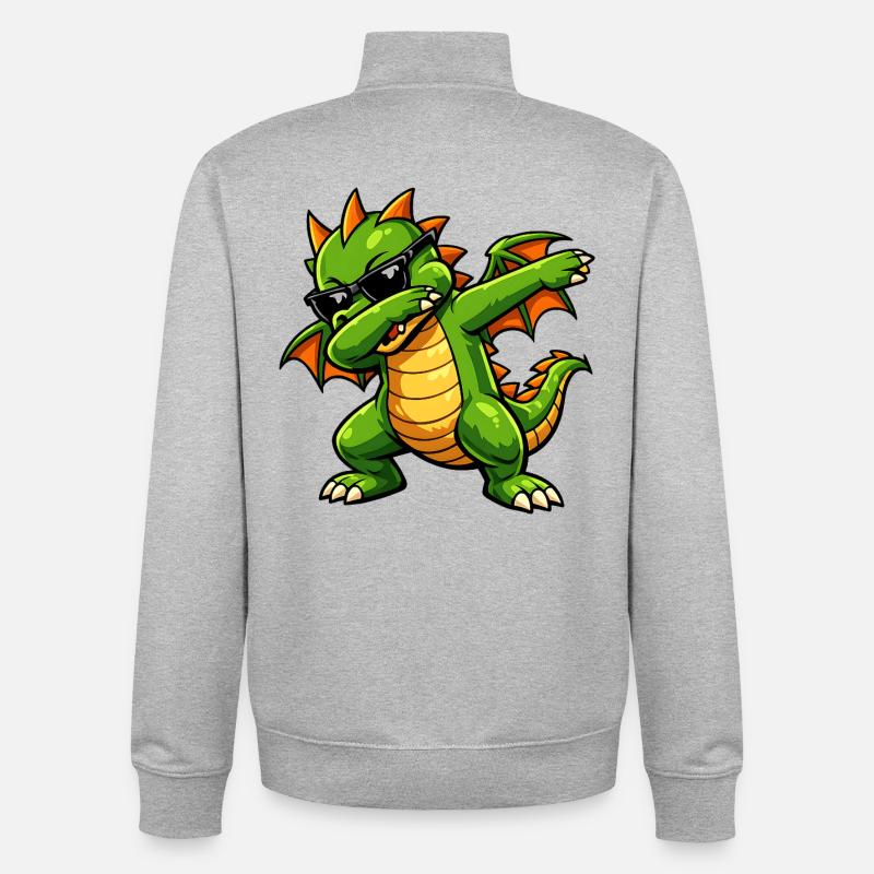Mignon Dragon Dab - Sweat zippé unisexe en coton bio Stanley/Stella - gris chiné