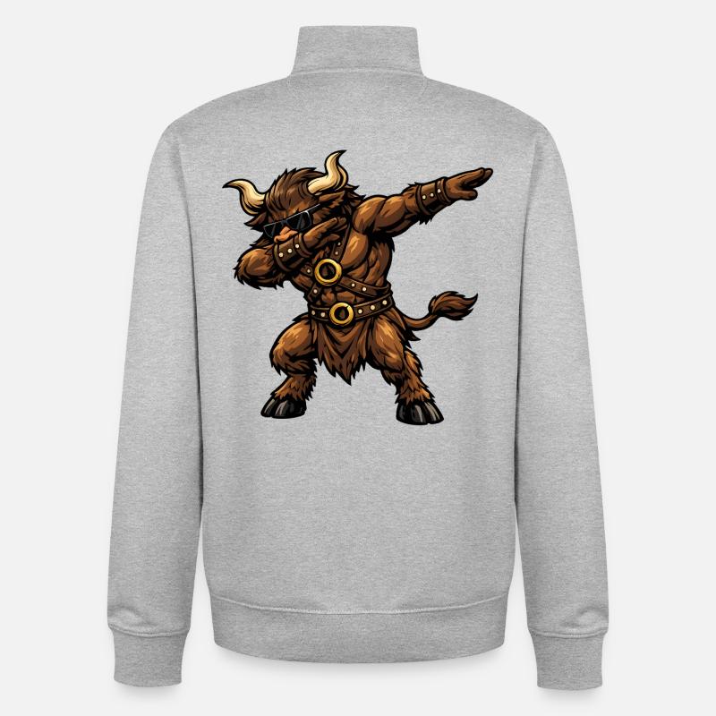 Dabbing Minotaur - Unisex Organic Zip Sweatshirt by Stanley/Stella - heather grey