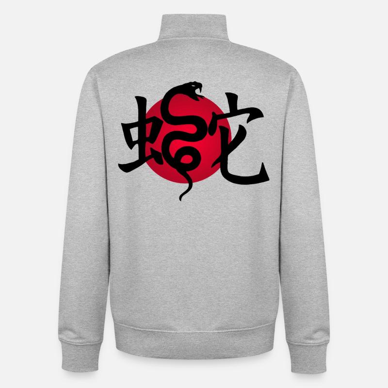 Serpent noir et soleil rouge - Sweat zippé unisexe en coton bio Stanley/Stella - gris chiné
