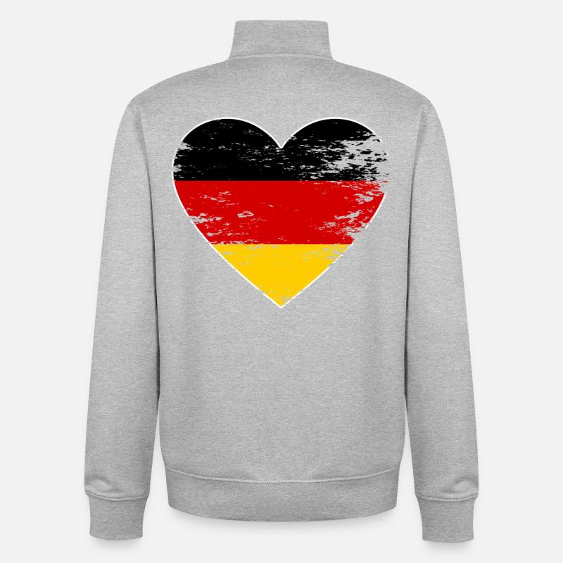 Drapeau du cœur Allemagne - Sweat zippé unisexe en coton bio Stanley/Stella - gris chiné