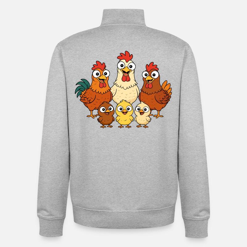 Chickens, roosters and chicks - Unisex Organic Zip Sweatshirt by Stanley/Stella - heather grey