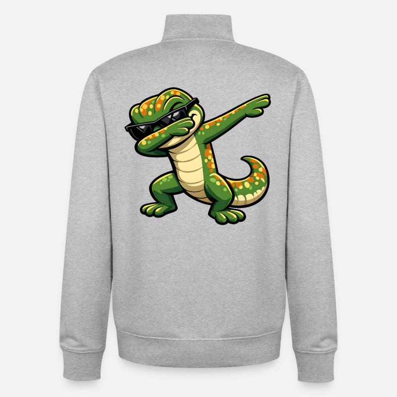 Dabbing Gecko - Unisex Organic Zip Sweatshirt by Stanley/Stella - heather grey