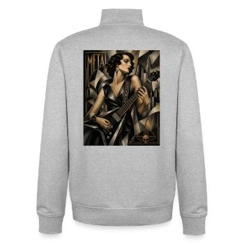 Style déco gothique de guitare héroïne - Sweat zippé unisexe en coton bio Stanley/Stella - gris chiné - Dos - AI Model Male 185 light (185cm)
